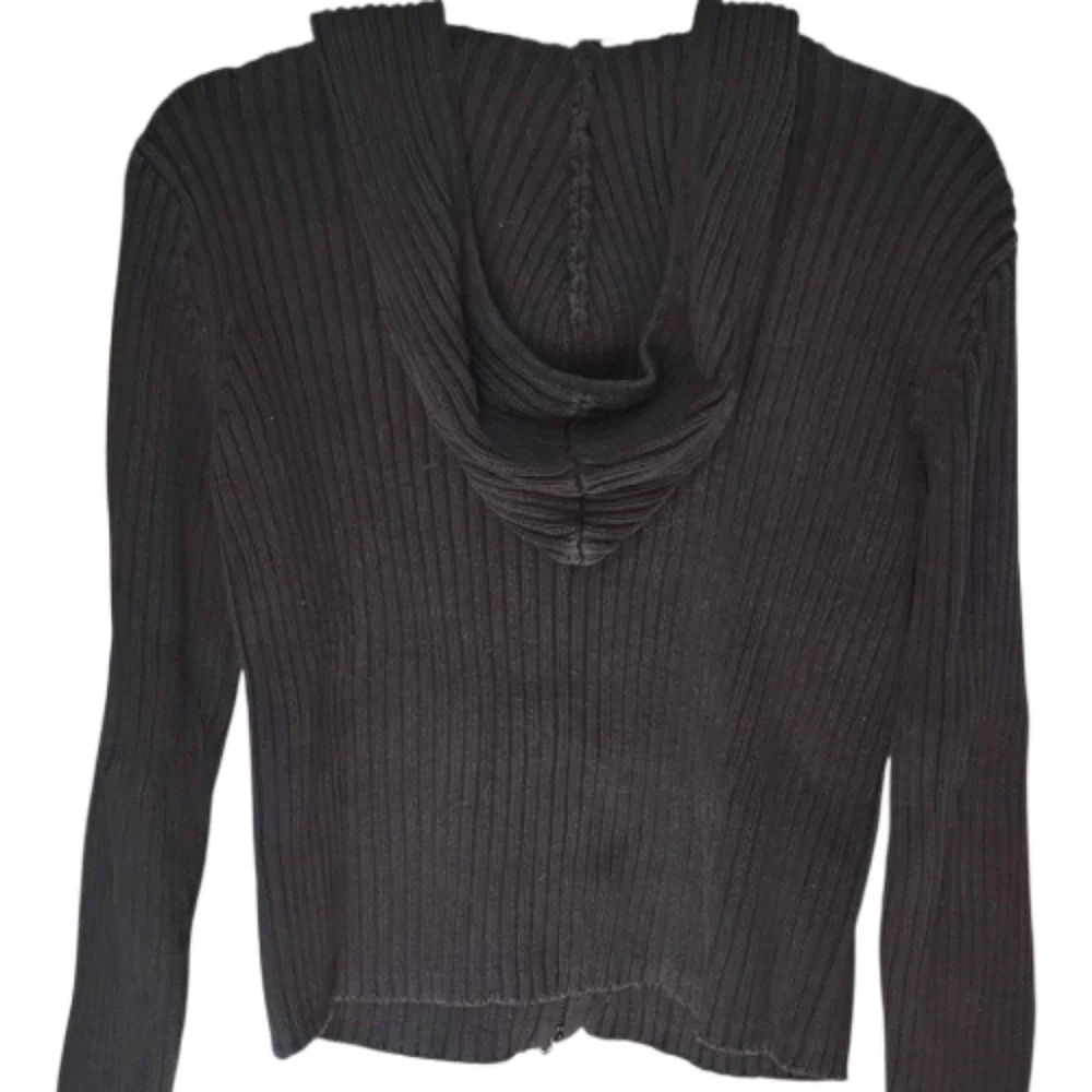 Black Ribbed Zip-Up Hoodie - Picture 2 of 4